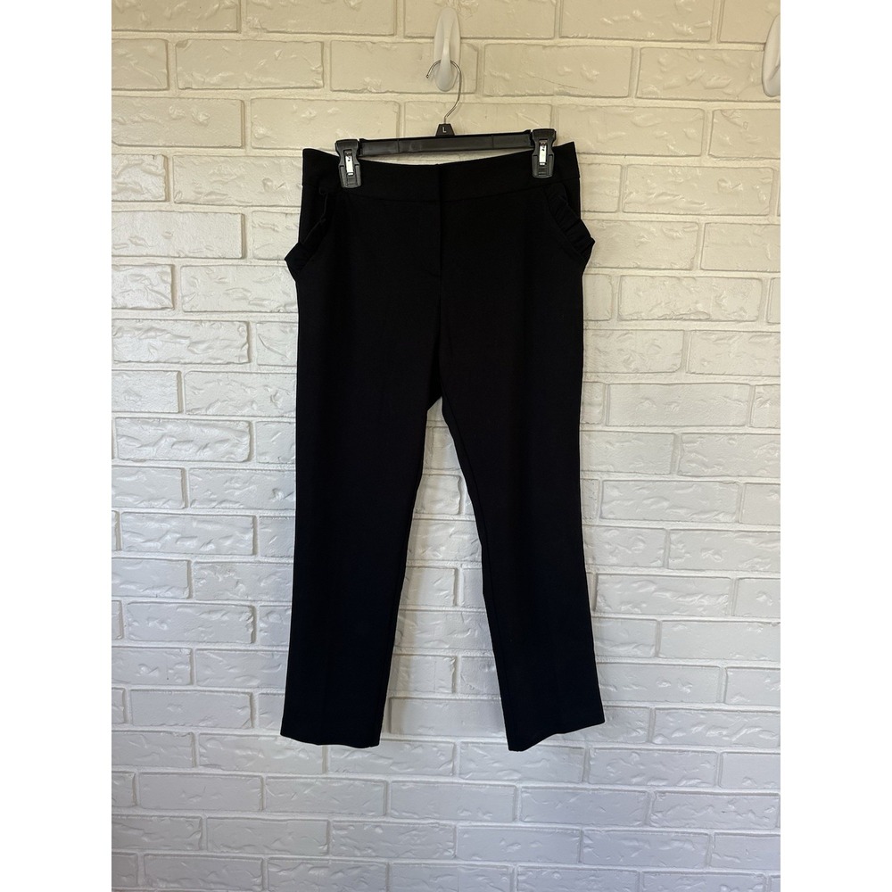 Wearever Women's Black Straight Leg Dress Pants M Classic Workwear Ruffle Pocket